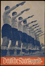 The cover illustration of a Nazi magazine, <i>Deutsche Sportjugend</i> (German Sporting Youth), shows the German national soccer team giving the Nazi salute. March 1937.