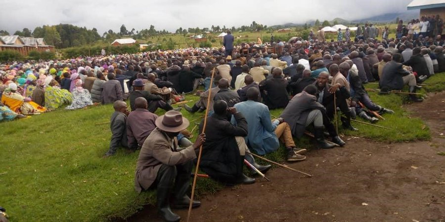 Displaced Banyamulenge civilians gather in Minembwe to mourn the deaths of two women and one man who were decapitated in a neighborhood 2-3km from Minembwe Centre on April 18, 2020.