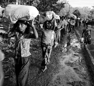 Hundreds of thousands of Rohingya have flooded into southern Bangladesh. The north-south highway between Cox's Bazar and Teknaf is a steady flow of Rohingya refugees, September 2017.