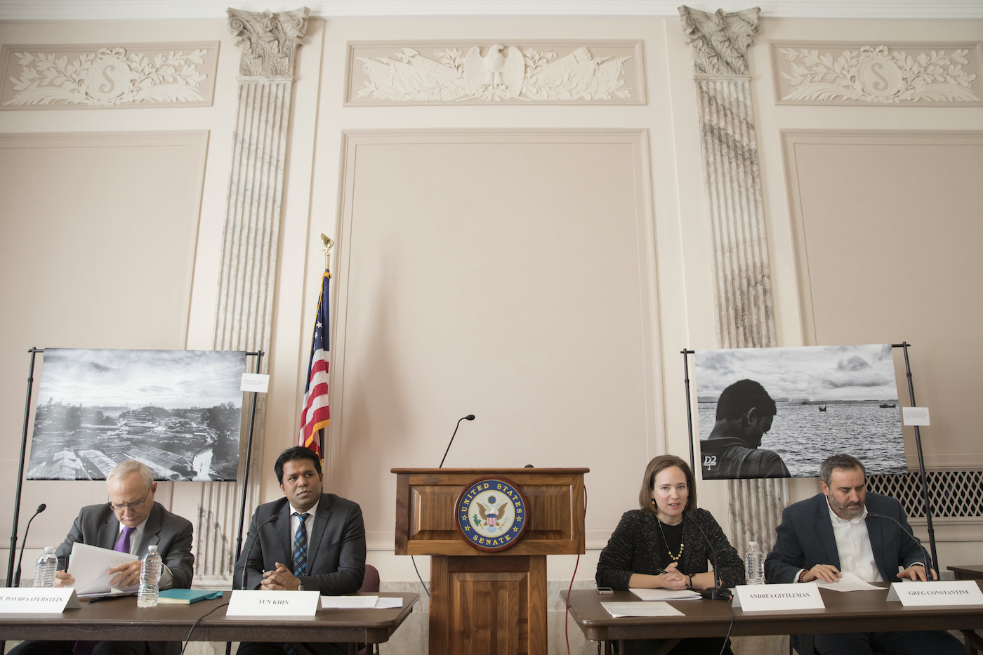 The Simon-Skjodt Center for the Prevention of Genocide and the American Jewish World Service host “The Plight of Burma’s Rohingya: Discussion and Photography Exhibition” with work from photographer Greg Constantine in the Russell Senate Office Building. February 13, 2018. 