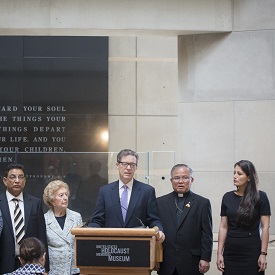 23 July 2018. In conjunction with the US Ministerial to Advance International Religious Freedom, the US Department of State brought survivors of religious persecution and the US Ambassador-at-Large for International Religious Freedom, Sam Brownback, to the Museum for a tour of the exhibitions and candle lighting ceremony in the Hall of Remembrance. The visit was part of a gathering of international policy makers that seeks to mobilize global action to combat religious persecution and discrimination.