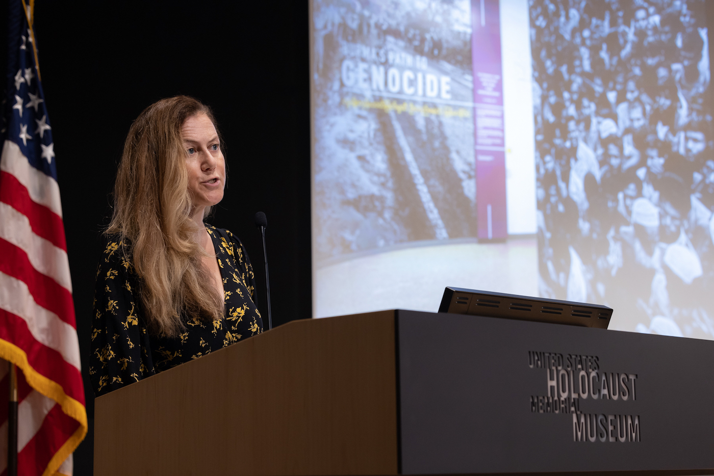 Simon-Skjodt Center Director Naomi Kikoler delivers remarks.