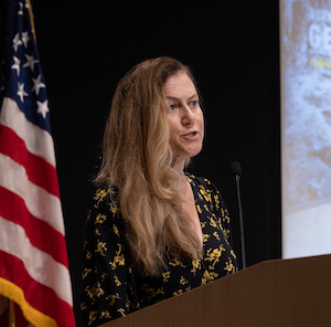 Simon-Skjodt Center Director Naomi Kikoler delivers remarks.