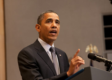 President Obama announces the creation of the Atrocities Prevention Board at the Museum in April 2012.