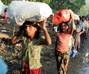 The north-south highway between Cox's Bazar and Teknaf in September 2017 as hundreds of thousands of Rohingya flooded into southern Bangladesh.