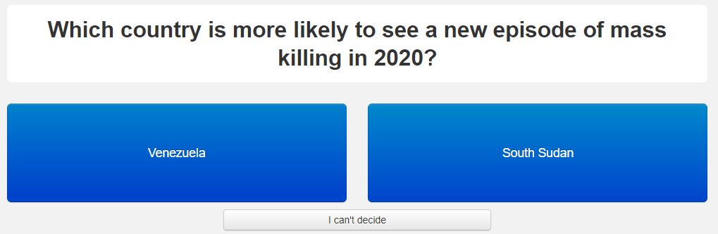 Which country is more likely to see a new episode of mass killing in 2020?