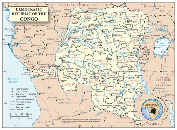 Map of the Democratic Republic of Congo