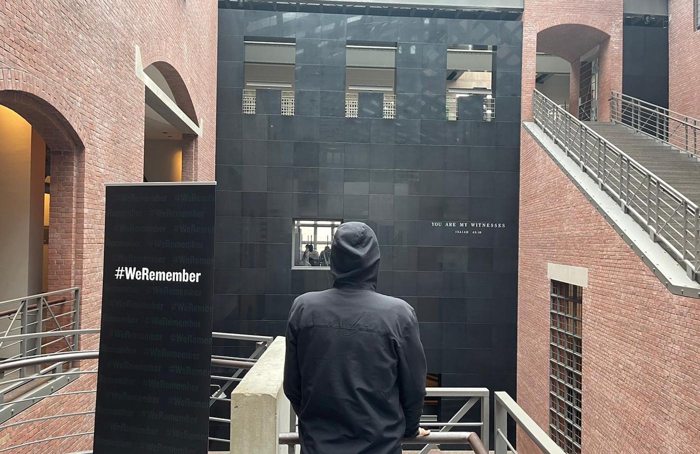 The Gravedigger stands in the Hall of Witness during a visit to the US Holocaust Memorial Museum.