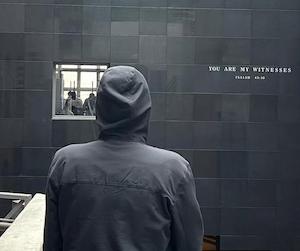 The Gravedigger stands in the Hall of Witness during a visit to the US Holocaust Memorial Museum.