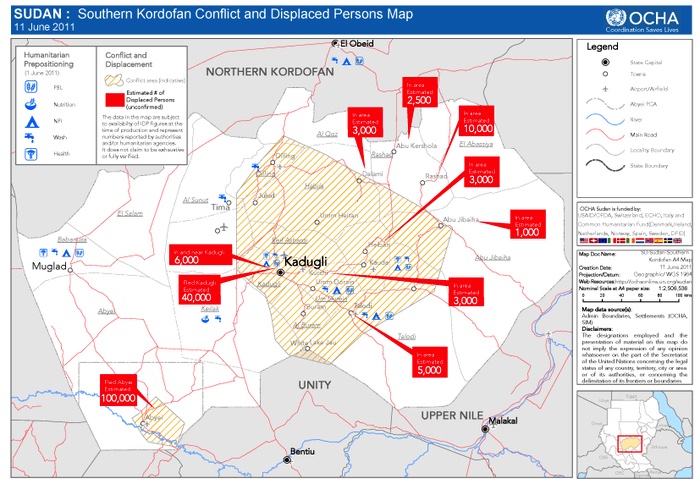 Southern Kordofan Conflict and Displaced Persons Map (11 June 2011). UN Office for the Coordination of Humanitarian Affairs.