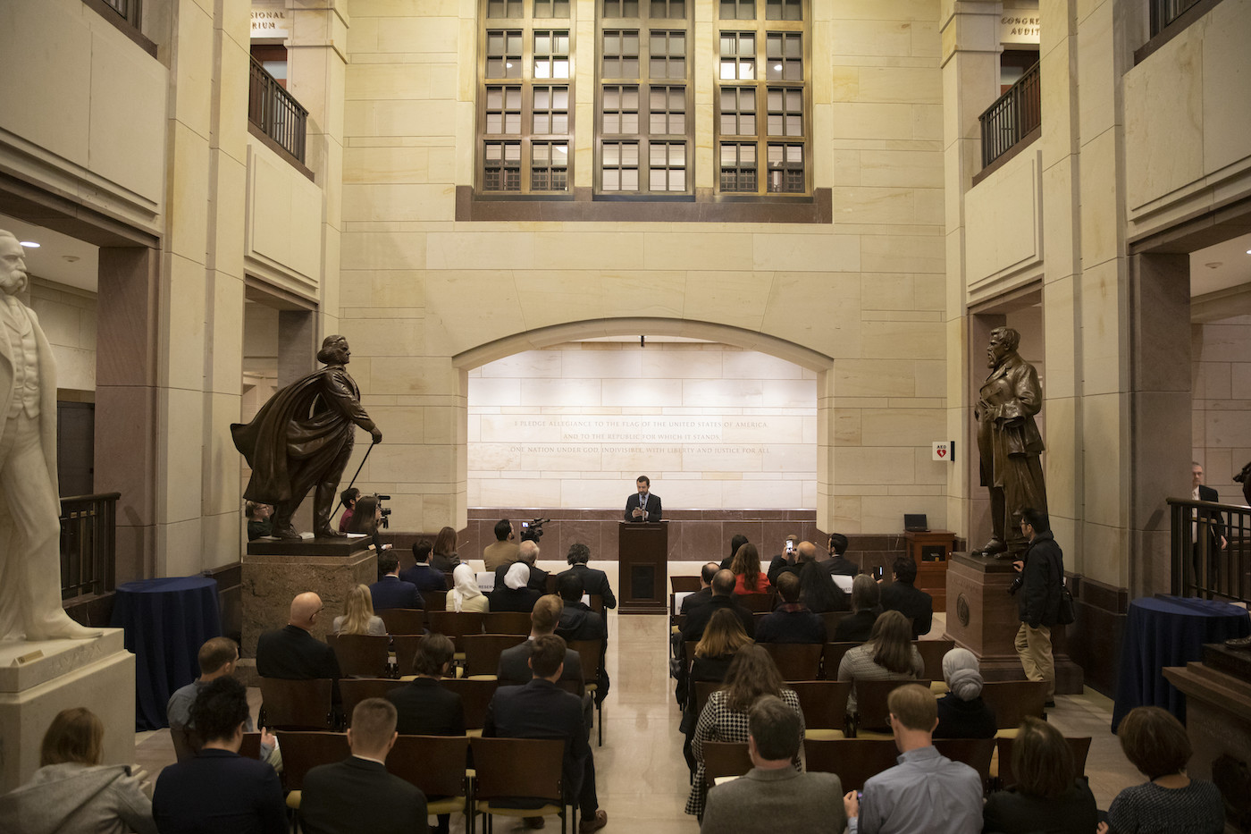 Mouaz Moustafa, director of the Syrian Emergency Task Force, speaks at a Museum event on Capitol Hill commemorating nine years of atrocities in Syria. March 11, 2020.