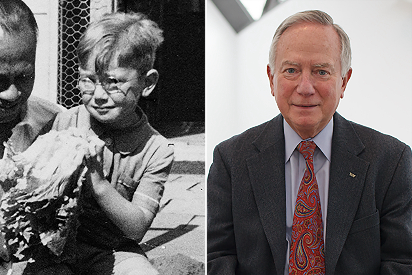 Holocaust survivor Alfred (Al) Münzer as a young child in the Netherlands (courtesy of Al Münzer) and as an adult, today.