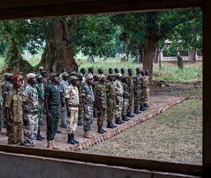 Rwandan African Union soldiers training, Bangui, CAR