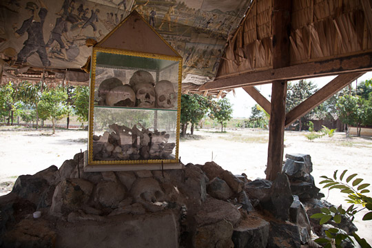 Remains from a mass grave in Cambodia’s Kampong Chhnang province are now part of a memorial near the grave site.