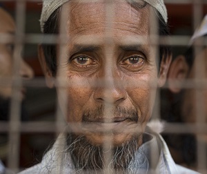 Rohingya gather at a mosque in an internment camp. Mosques throughout the country have been attacked, destroyed, and sometimes turned into Buddhist temples.

