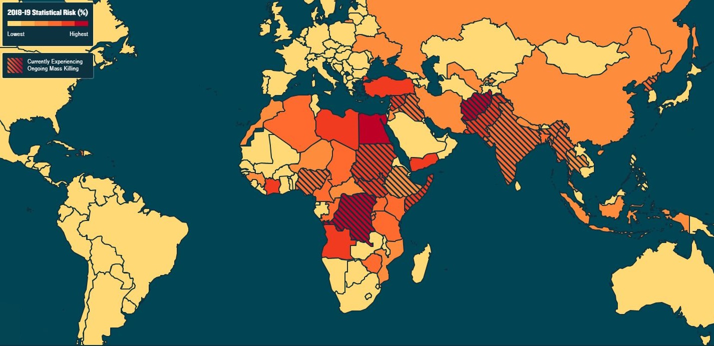 The Early Warning Project ranks 162 countries based on their risk of experiencing a new onset of mass killing. 